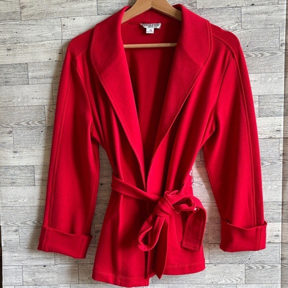 Pendleton Trench Jacket Belted Wool Cardigan‎ Fitted Blazer Coat Women's Medium